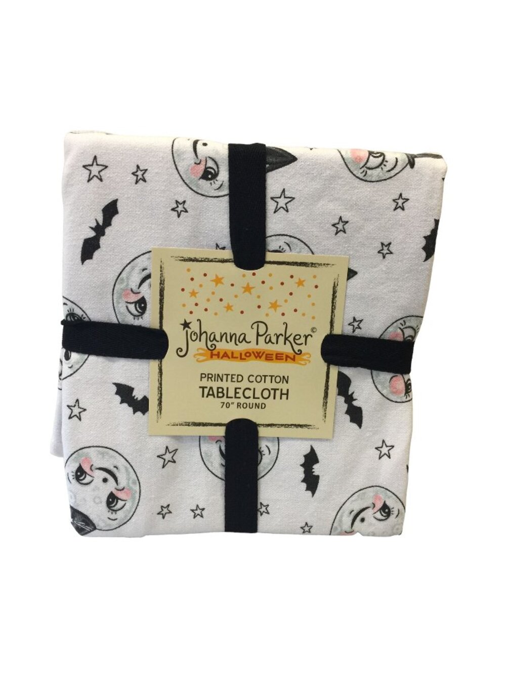 johanna Parker Halloween Smiling Moon Bat Stars Printed Cotton Tablecloth 70" Ro